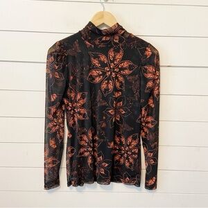 Jane & Delancey | Y2K 90’s inspired Sheer Floral Long Sleeve Mock Neck Blouse S